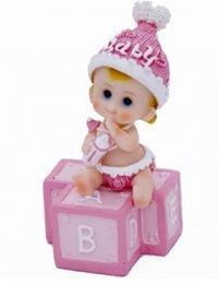 Sujet bapteme Fille Cubes Rose 9 cm