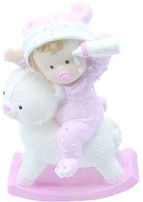 Sujet bapteme Fille Animal à bascule 10 cm