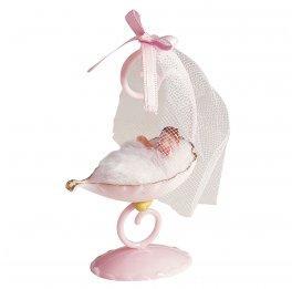 Sujet bapteme Fille Berceau Rose 10 cm