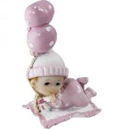 Sujet bapteme Fille Bébé Rêveur Rose 7,5 cm