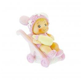 Sujet bapteme Fille Poussette Rose 6 cm