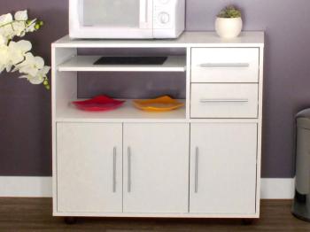 Meuble desserte 3 portes 2 tiroirs sur roulettes L