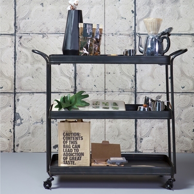 Table desserte roulante en métal noir Tea Trolley