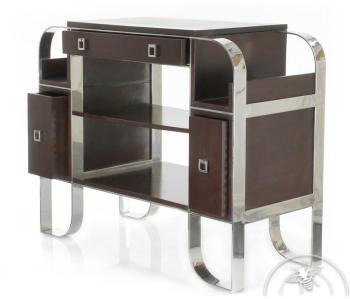 Table desserte bois, cuir et inox - La Boétie