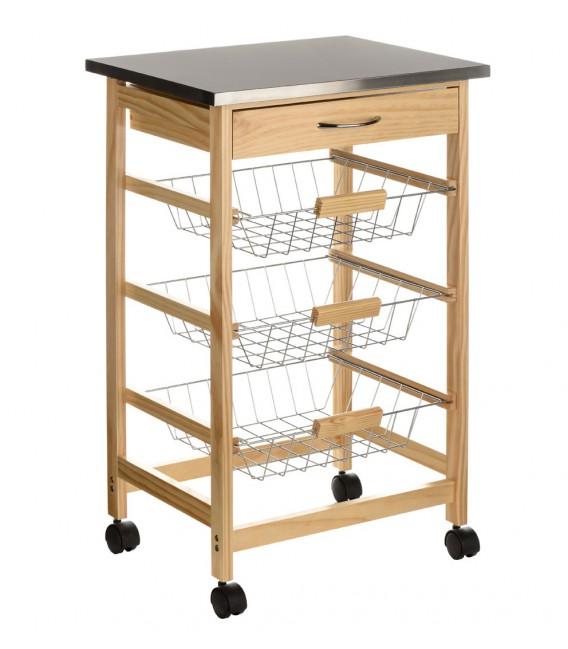 Desserte de cuisine sur roulettes en Bois et Inox