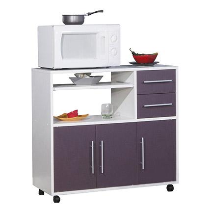 Desserte micro-ondes basse blanc aubergine