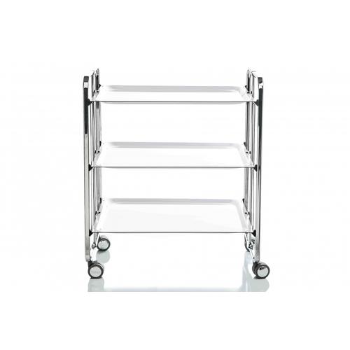 Table roulante pliante chromé 3 plateaux Blanc