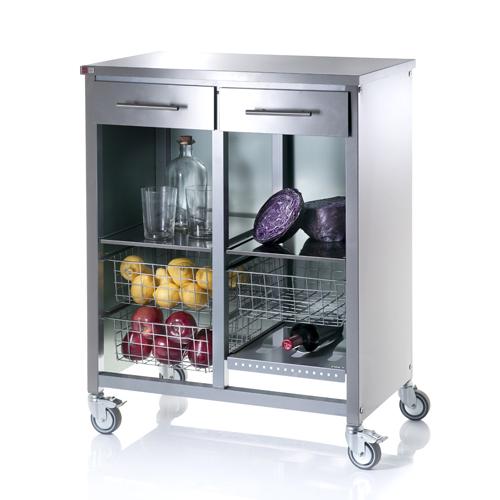 Desserte double en acier 3 paniers, 2 T, porte bou