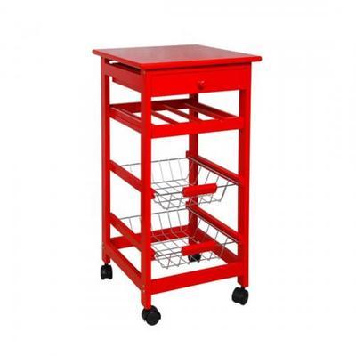 Desserte Cuisine Bois Avec Roulettes Rouge - Desse