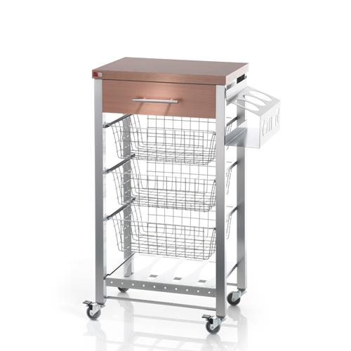 Desserte en acier 3 paniers, porte-bouteilles, 1 t