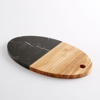 Planche à découper bimatière bois et marbre, noir