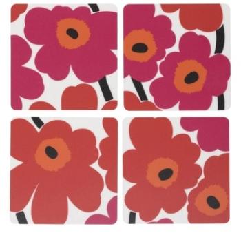 Unikko - Lot de 4 dessous - Pièce unique - blanc/r