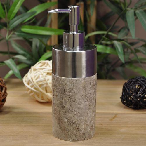 Distributeur de savon en marbre et inox gris