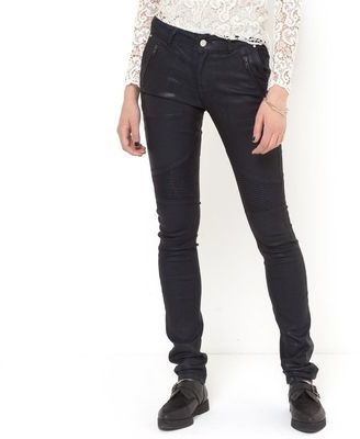 Pantalon motard tissu enduit coupe slim - SOFT GRE