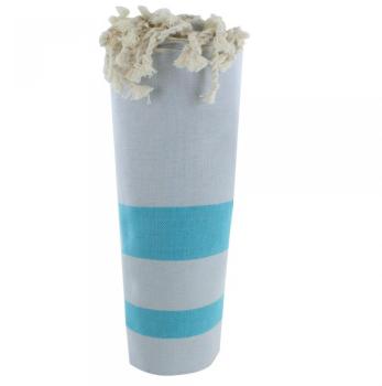 Fouta Drap Plage et Hammam Coton Beige Rayé Turquo