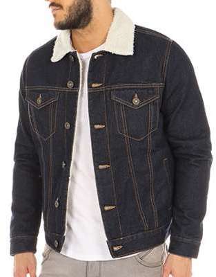 Celio - Veste En Jean Col Mouton Jusherpa Bleu Brut Celio - Veste En Jean Col