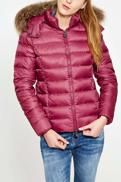 Doudoune A Capuche Fourrure Jott Luxe Framboise Fe