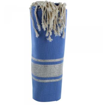 Fouta Drap Plage et Hammam Coton Bleu Rayé Lurex A