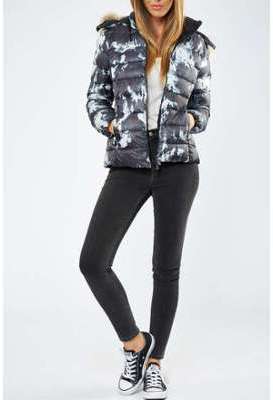 Doudoune A Capuche Fourrure Jott Luxe Noir Imprime