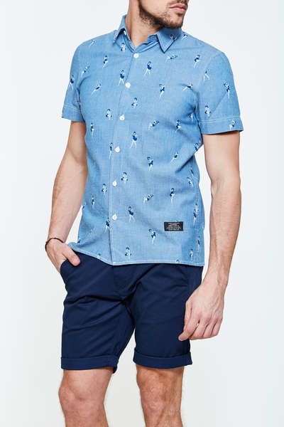 Chemise En Jean Schott Shpinup Bleu Homme