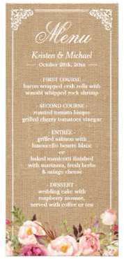 Toile de jute vintage de menu rustique de mariage