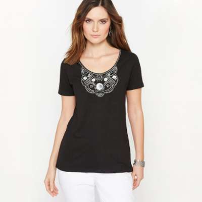 T-shirt brodé, pur coton peigné - ANNE WEYBURN