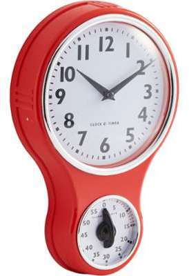 Horloge murale rouge vintage avec minuteur H29cm