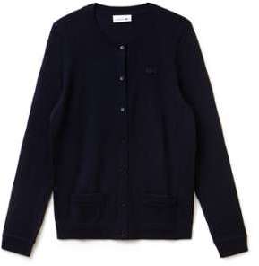 Cardigan col rond en jersey de laine uni