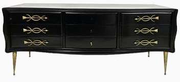 Enfilade Noire Laquée en Pieds en Laiton, Italie,