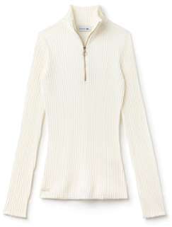 Pull zippé col montant en laine côtelée unie