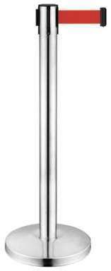 Le poteau inox chromé-sangle rouge supplémentaire En Le poteau inox chromé-sangle