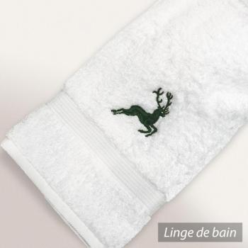 Drap de douche 70x130 cm HIRSH Blanc/Vert 600 g/m2