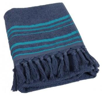 Serviette de toilette style fouta bleu marine et t