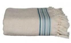 Drap de bain écru et turquoise esprit fouta 100 cm