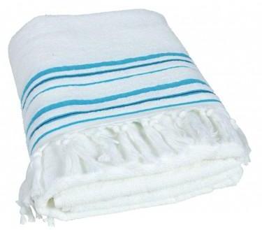 Maxi Drap de bain style fouta blanc et turquoise