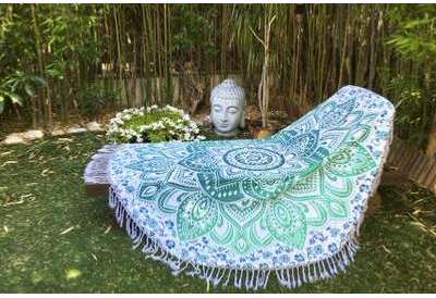 Drap de plage rond lotus vert