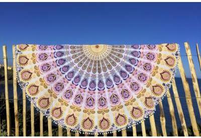 Drap de plage rond mandala pompons Bhopal