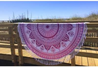 Drap de plage rond hippie rose