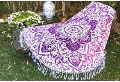 Drap de plage rond lotus rose