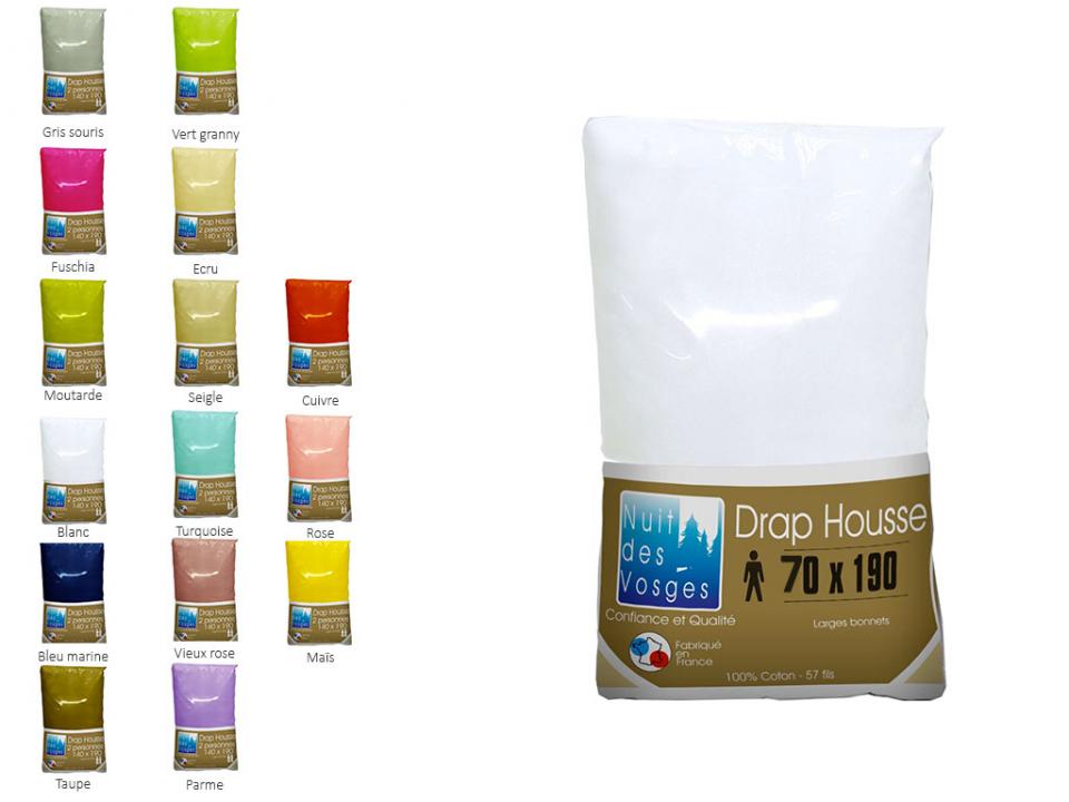 Drap housse 100% coton grand teint cotoval 70x190