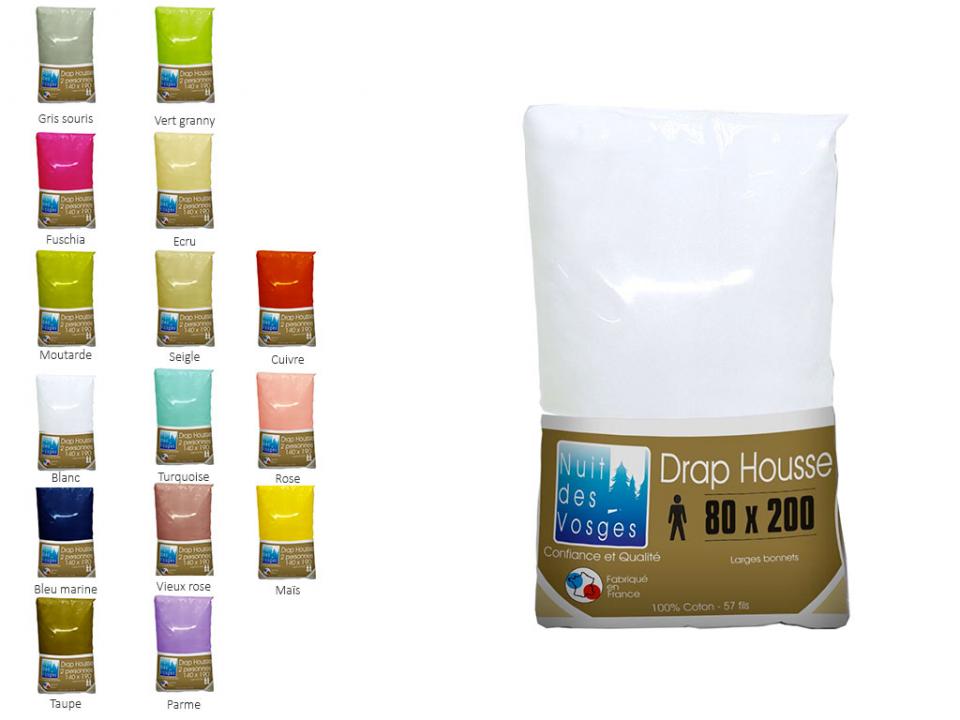 Drap housse 100% coton grand teint cotoval 80x200
