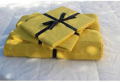 Harmony - Drap plat en lin lave Viti jaune Curry - Harmony - Drap plat en lin