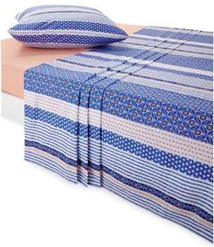 COULEURS PRIX Drap imprimé NAHIA pur coton motif bleu COULEURS PRIX Drap imprimé