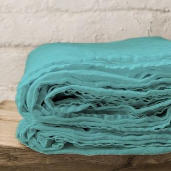 Drap plat en lin lavé turquoise Aqua