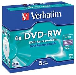 DVD-RW réinscriptible Verbatim 4 7 Go 5 Unités DVD-RW réinscriptible Verbatim