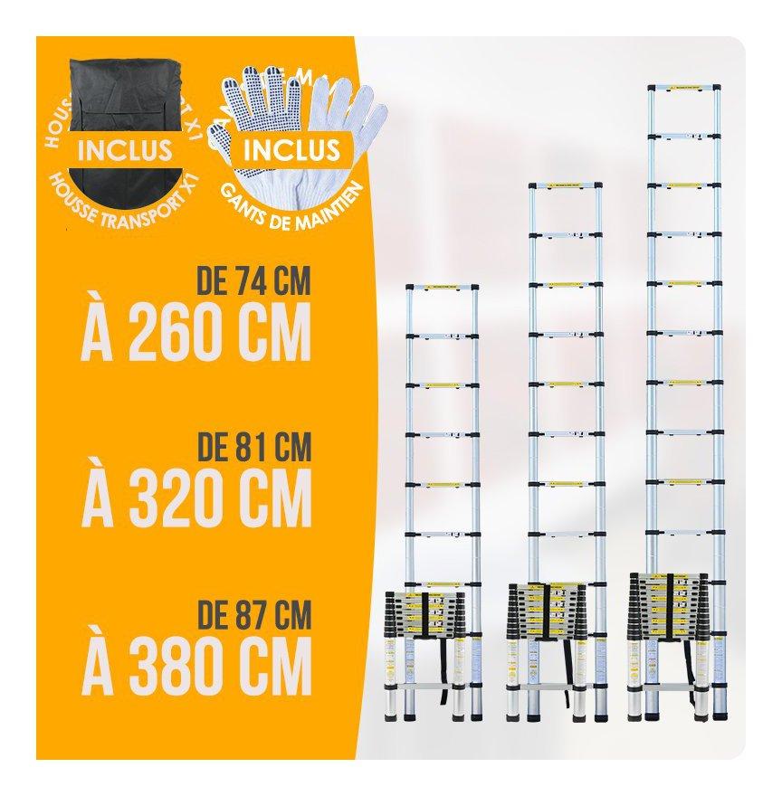 Echelle Télescopique Pro de 3.80m en Aluminium + H