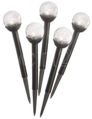 5 lampes solaires (set) à boules en verre & piquet