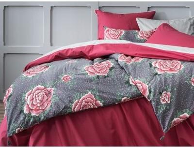 Edredon matelassé imprimé pivoines gris 100% Coton
