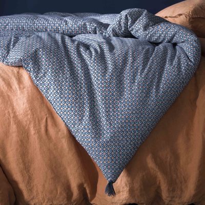 Édredon Coton bleu nuit orage ocre orange KALEIDOS
