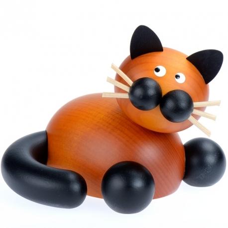 Statuette en bois chat allongé, 8,5cm